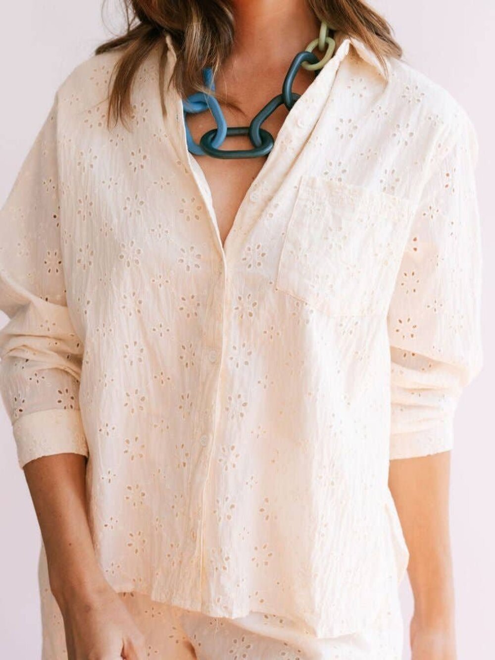 Ivory Eyelet Bermuda Button Down